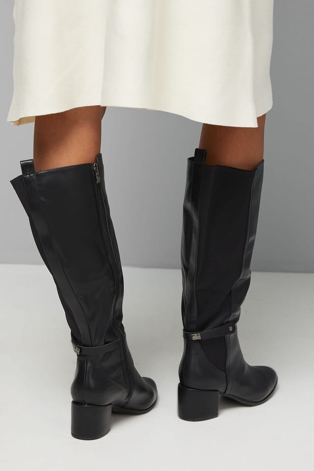 Wallis Wallis Women's Extra Wide Fit Hallen Stretch Back Medium Block Heel Knee Boots in Black - 3
