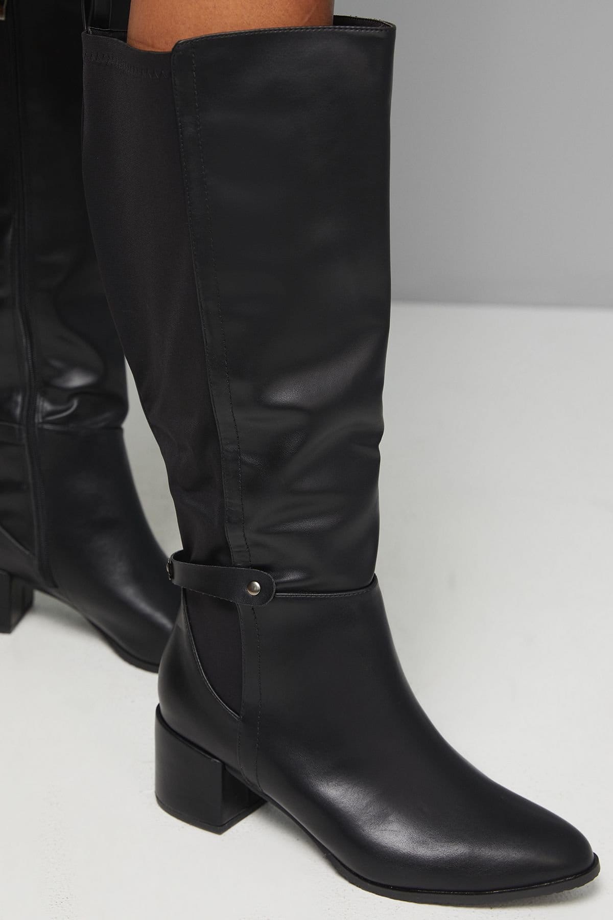 Wallis Wallis Women's Extra Wide Fit Hallen Stretch Back Medium Block Heel Knee Boots in Black - 4