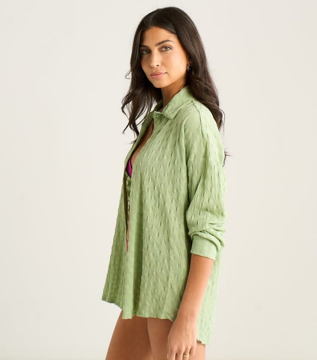 Gini London Women's Light Green Textured Beach Shirt Gini London New Look - 3