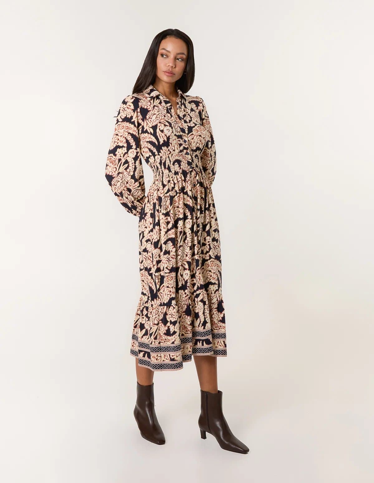 Blue Vanilla Border Print Shirt Dress