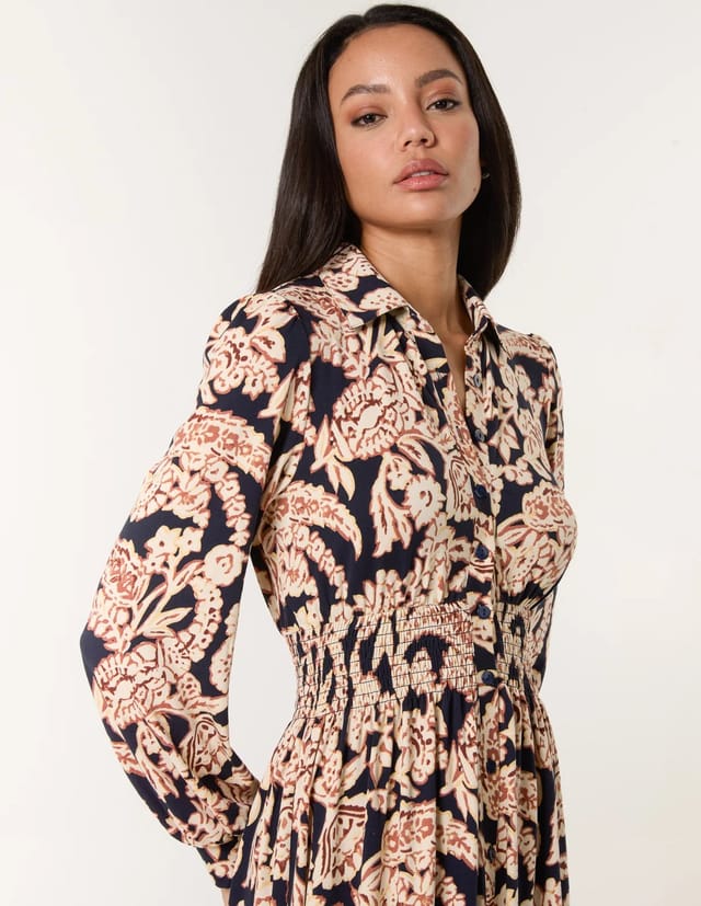 Blue Vanilla Border Print Shirt Dress - 2