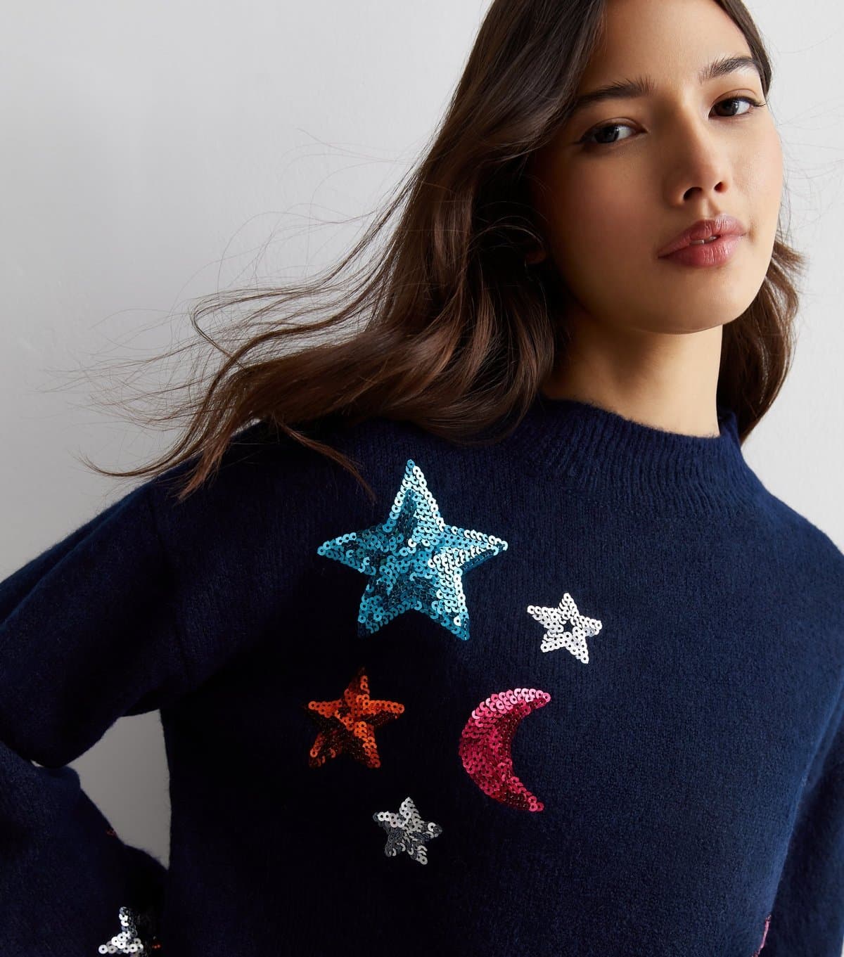 Sunshine Soul Women's Navy Sequin Star Knit Jumper Sunshine Soul New Look