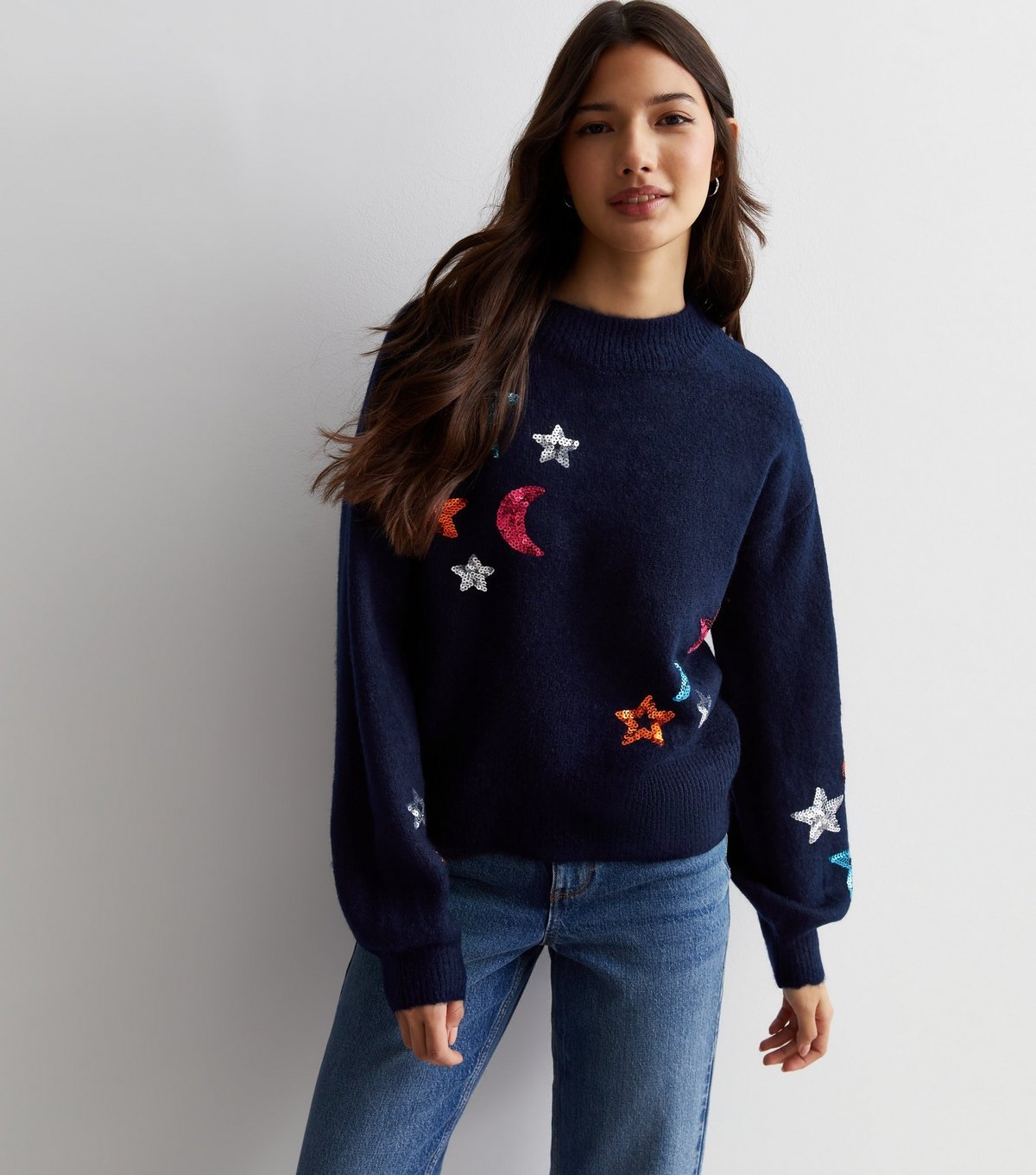Sunshine Soul Women's Navy Sequin Star Knit Jumper Sunshine Soul New Look - 3