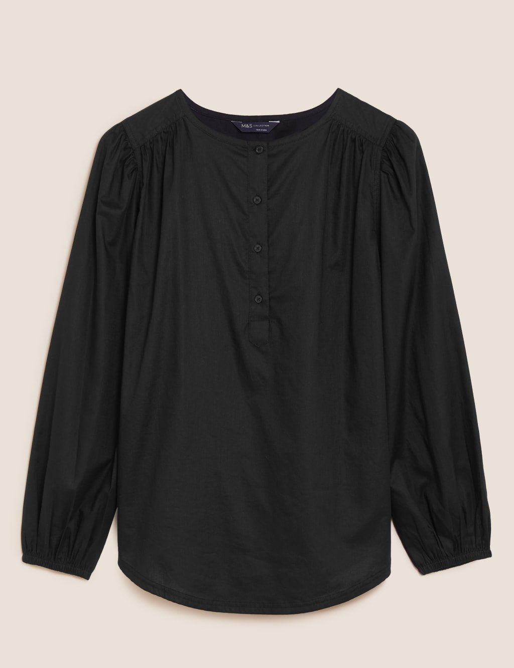 Marks & Spencer M&S Pure Cotton Regular Fit Long Sleeve Blouse Black - 2