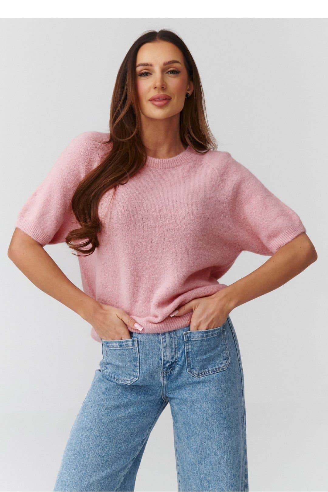 Love Lace Love Lace Women's Oversized Short Sleeve Sweater Knit in Pink