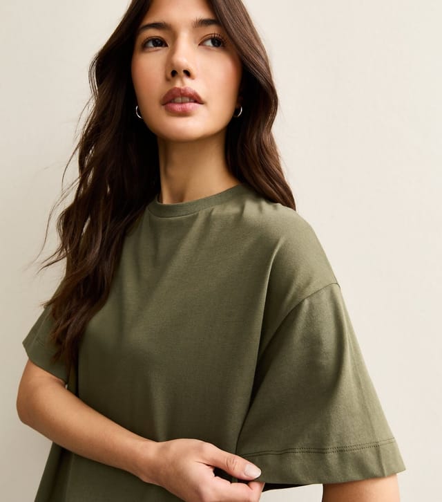 New Look Women's Dark Khaki Cotton Oversized T-Shirt New Look - 2
