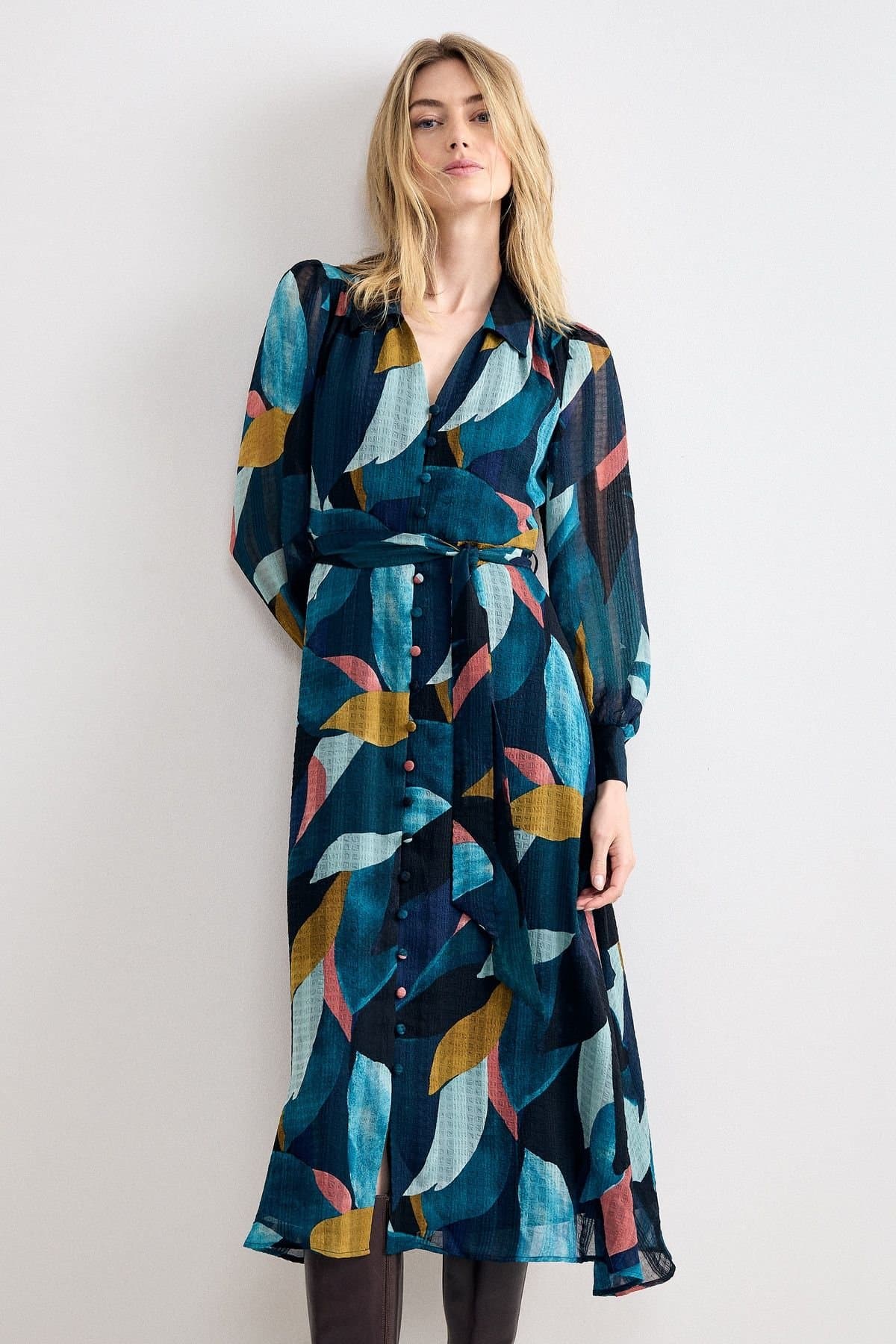 Phase Eight Phase Eight Women's Belted Midi Shirt Dress in Teal