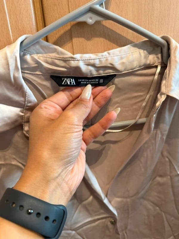 Zara Beige Chiffon Ladies Shirt with Gold Buttons
