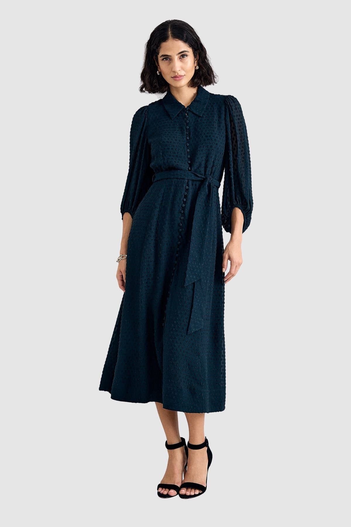 Phase Eight Phase Eight Women's Maeve Textured Belted Shirt Dress in Dark Navy
