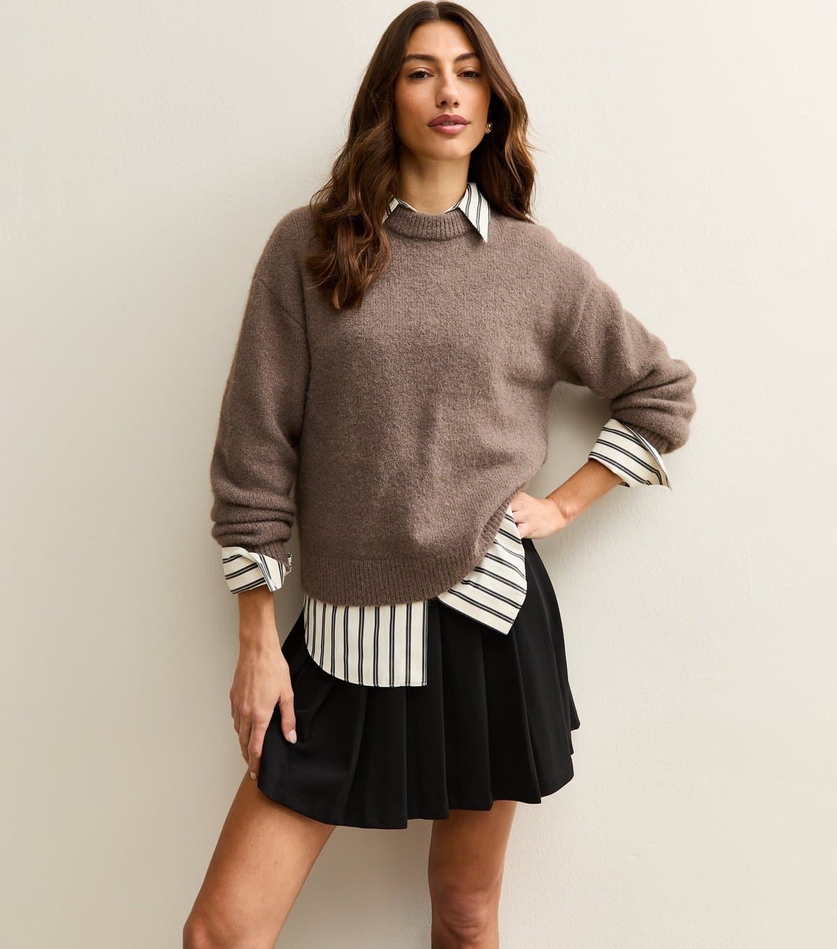 New Look Women's Tall Black Jersey Pleated Mini Skirt New Look