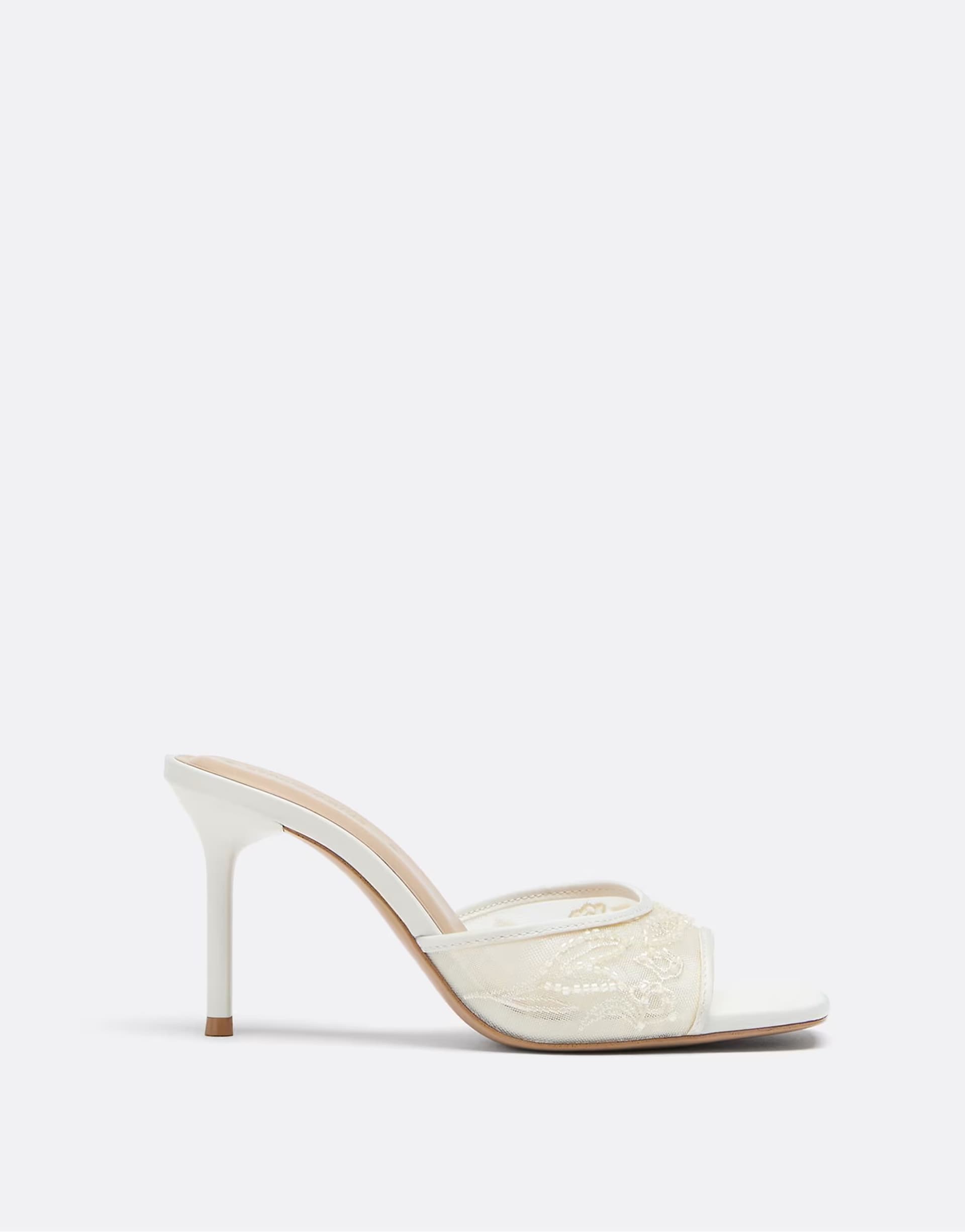 ASOS Stradivarius Embellished heeled sandals in white in ecru