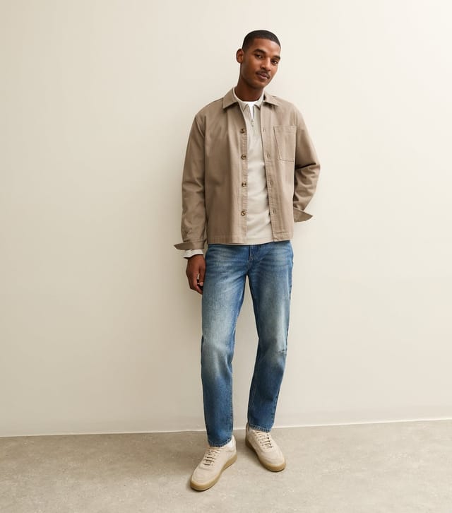 New Look Men's Stone Relaxed Quarter Zip Polo Collar Top New Look - 3