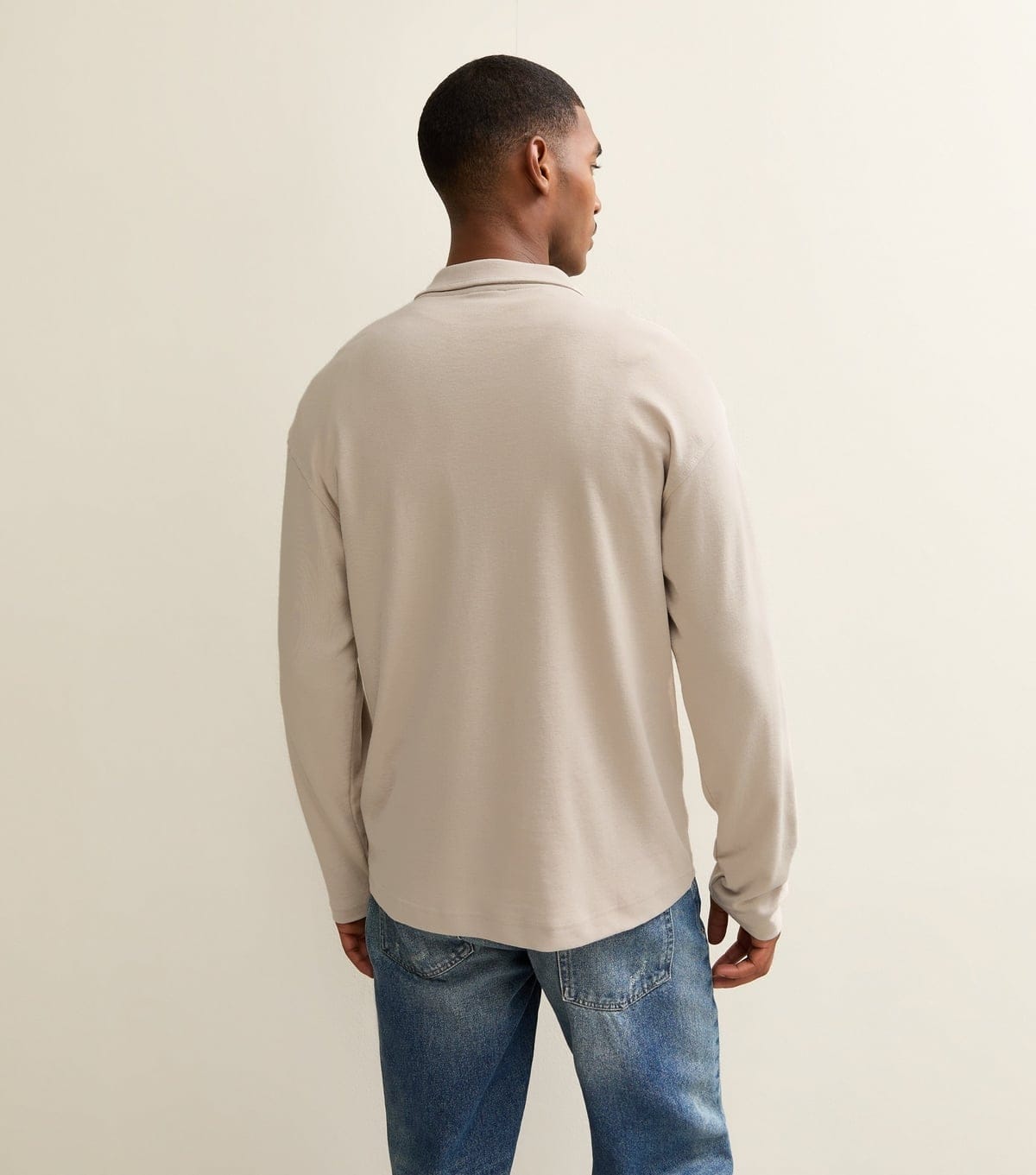 New Look Men's Stone Relaxed Quarter Zip Polo Collar Top New Look - 4