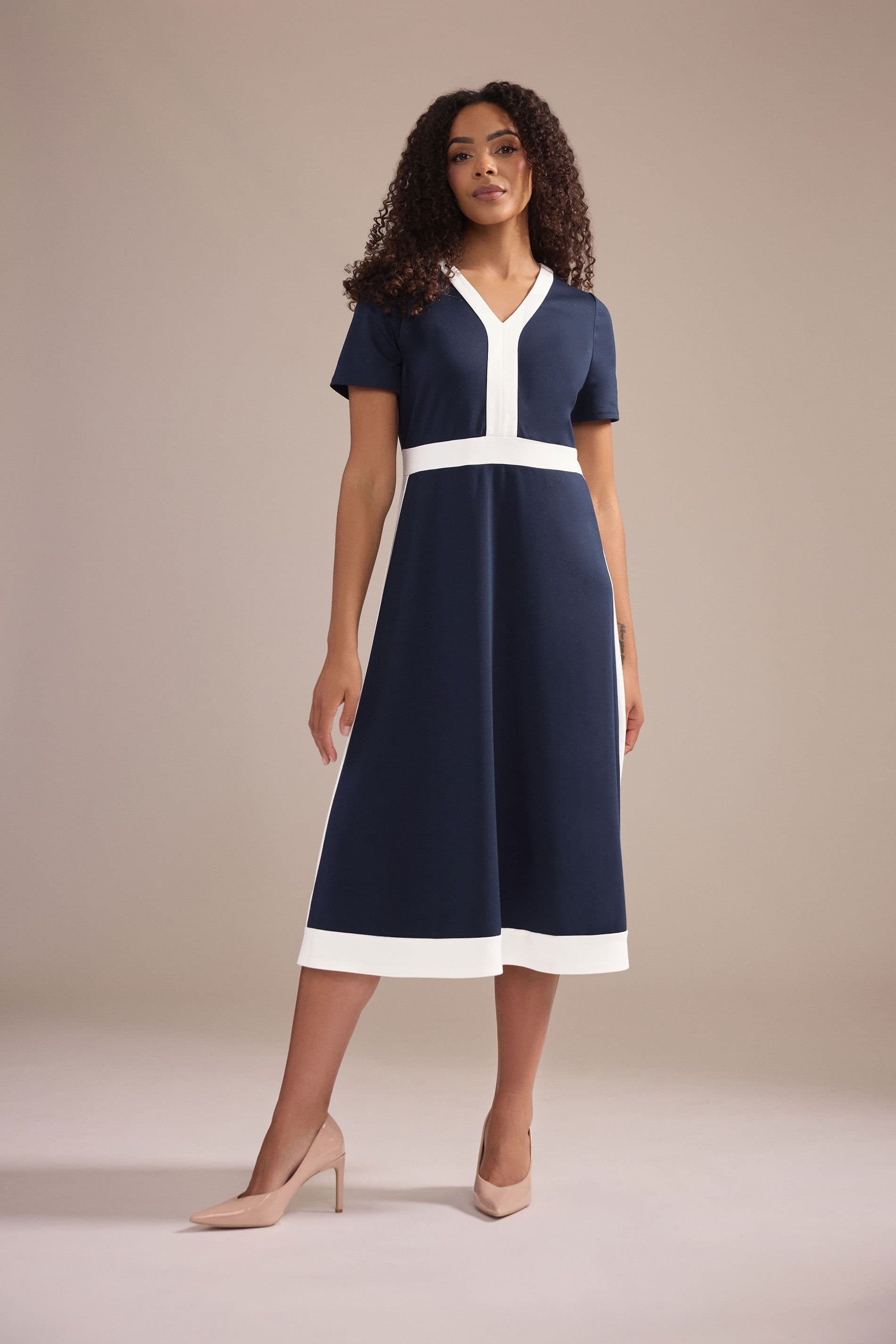 M&Co M&Co Women's Colourblock Midi Dress in Mid Navy