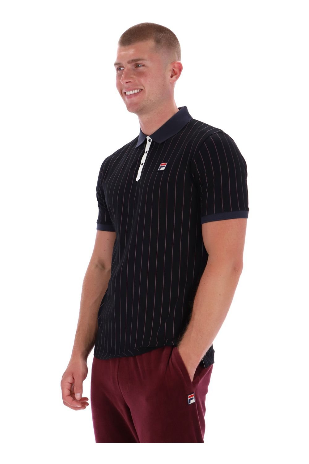 Fila Fila Men's Bb1 Classic Vintage Striped Polo Black/ Gardenia/ Fig/ Charcoal in Black - 4