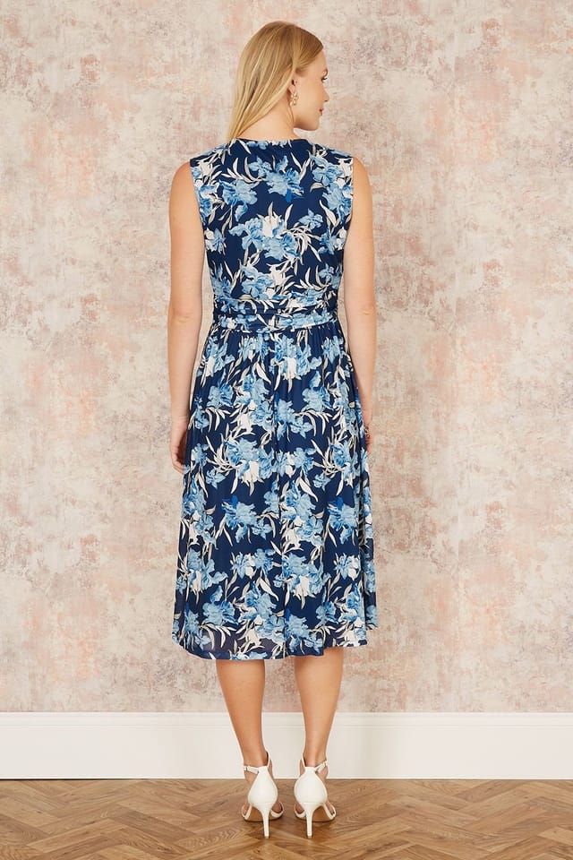 Yumi Yumi Women's Blue Floral Mesh Wrap Skater Dress With Pockets - 3