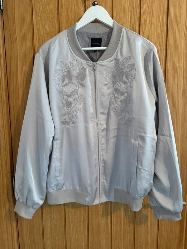 New Look Silver/Grey Embroidered Bomber Jacket