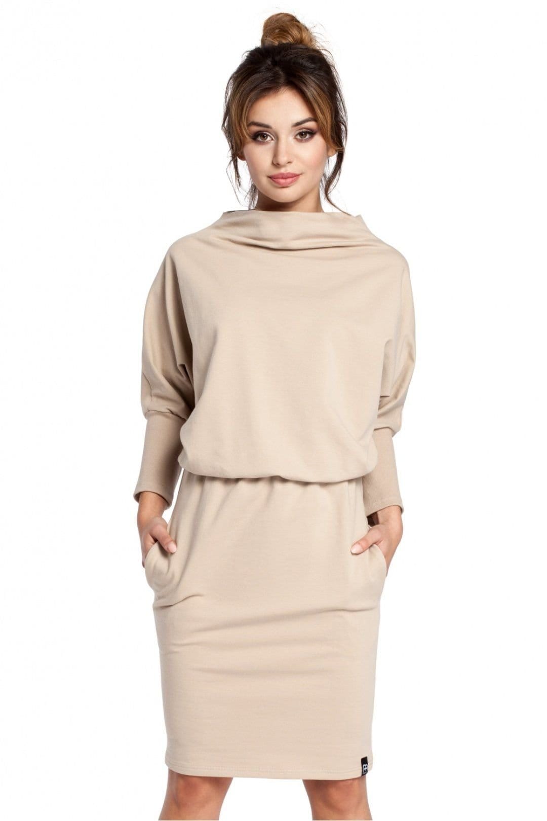 Love Lace Beige Ribbed Sleeve Kimono Dress with Pockets