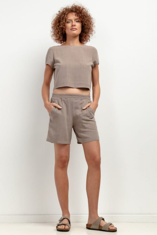 Love Lace Love Lace Women's Linen Blend Shorts for Summer in Brown - 2