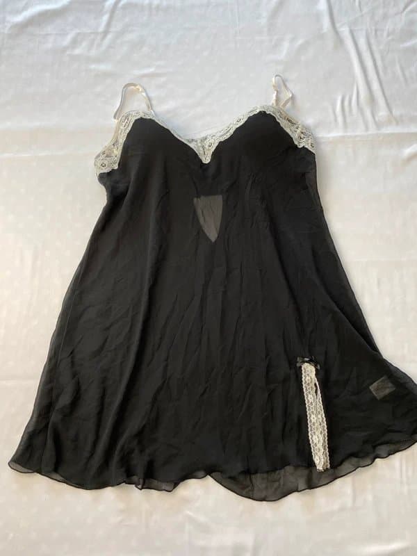 Apt. 9 Black Sheer Babydoll Lingerie Dress w/ White Lace Trim – XL (Small Fit)