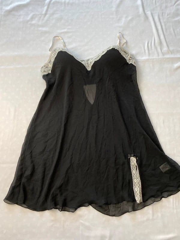 Apt. 9 Black Sheer Babydoll Lingerie Dress w/ White Lace Trim – XL (Small Fit) - 1