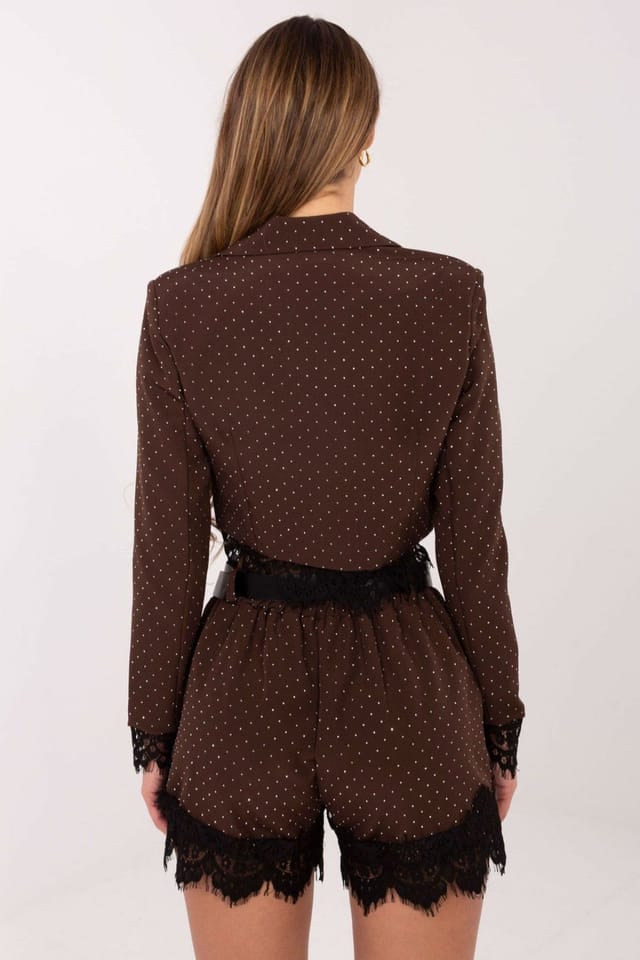 Love Lace Love Lace Women's Elegant High Waist Lace Trim Belt Shorts in Brown - 3