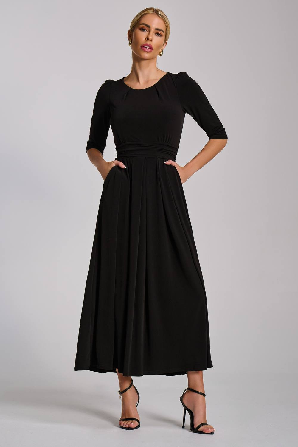 Jolie Moi Jolie Moi Women's Three quarter sleeve jersey maxi dress in Black - 3