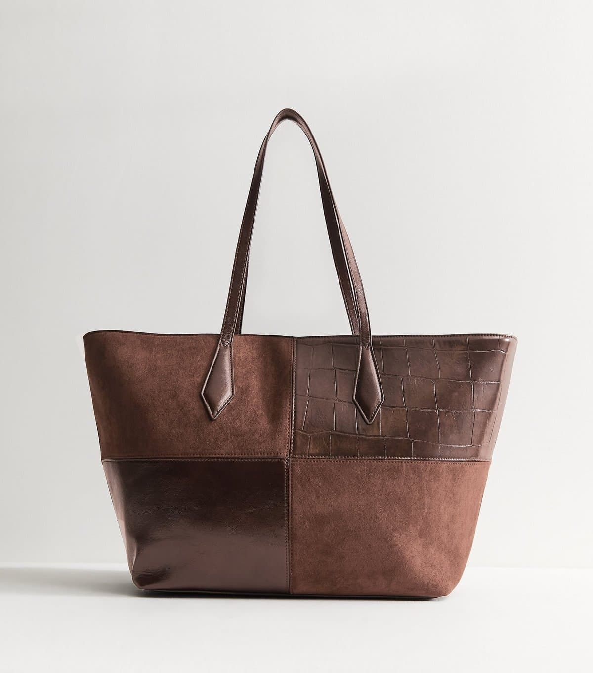 New Look New Look Dark Brown Faux Leather Patchwork Shopper Tote Bag