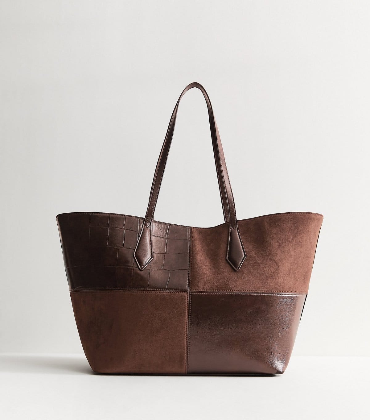 New Look Dark Brown Faux Leather Patchwork Shopper Tote Bag New Look - 4