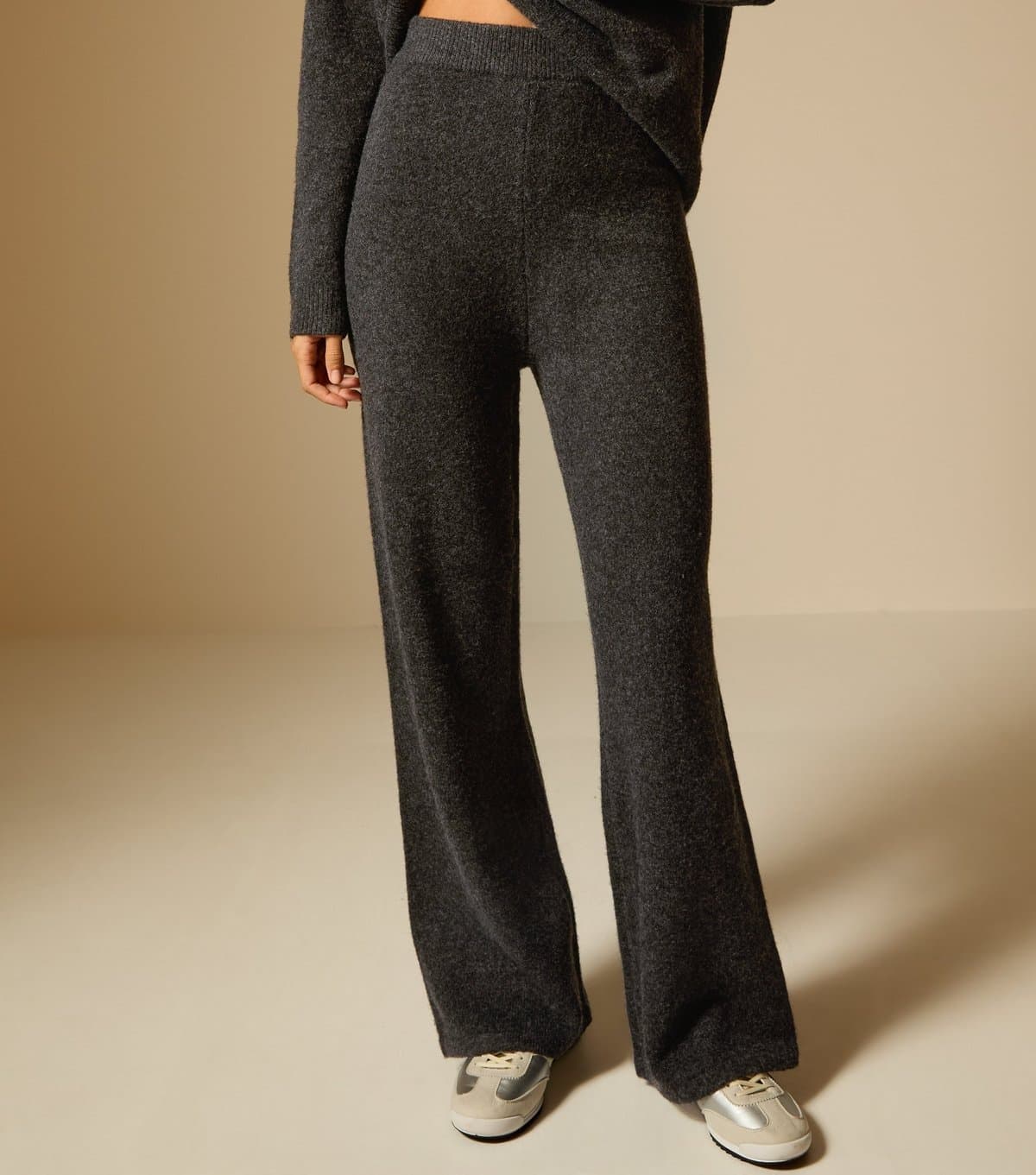 New Look Women's Dark Grey Knit Wide Leg Trousers New Look