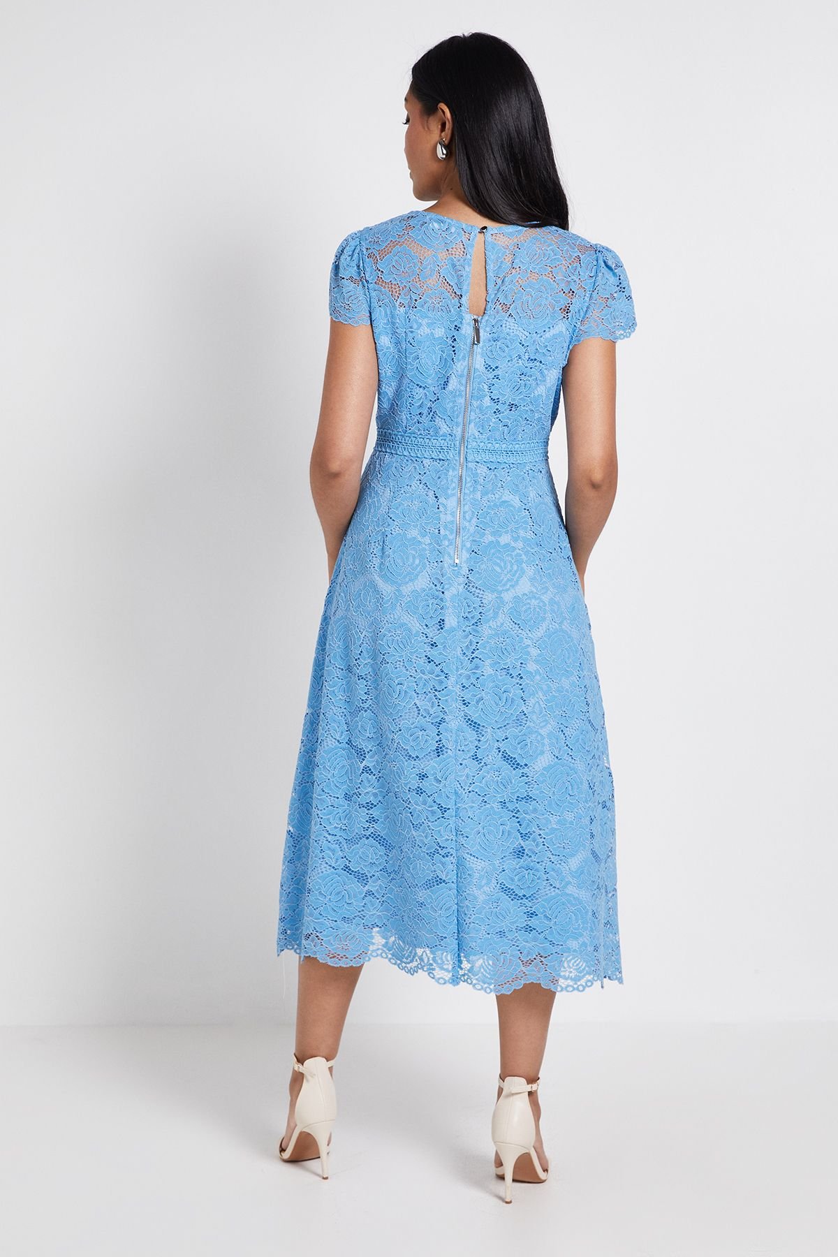Wallis Wallis Women's Petite Lace Fit & Flare Midi Dress in Cornflower Blue - 3