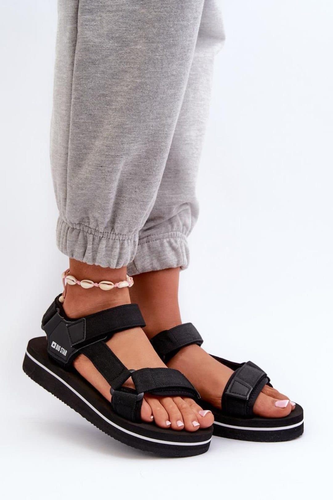 Love Lace Love Lace Women's Big Star Velcro Platform Foam Sandals with Comfort Easy Fit in Black