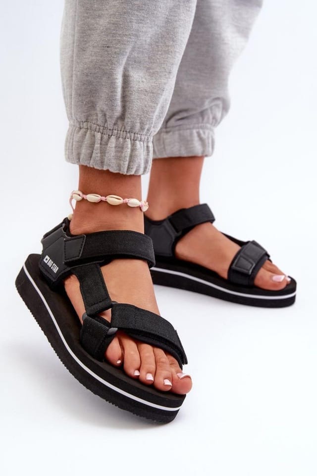 Love Lace Love Lace Women's Big Star Velcro Platform Foam Sandals with Comfort Easy Fit in Black - 3
