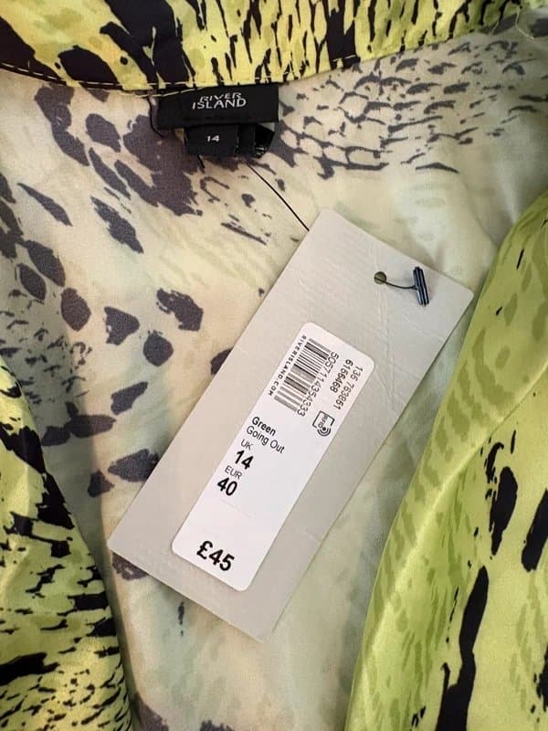 River Island River island satin patterned cow neck mini dress size 14 Rrp £45