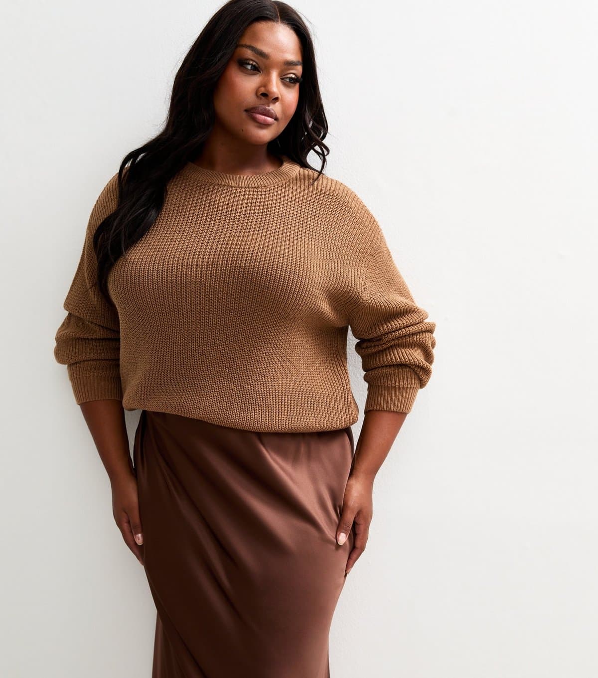 New Look Women's Plus Size Mink Ribbed Knit Jumper Curves New Look