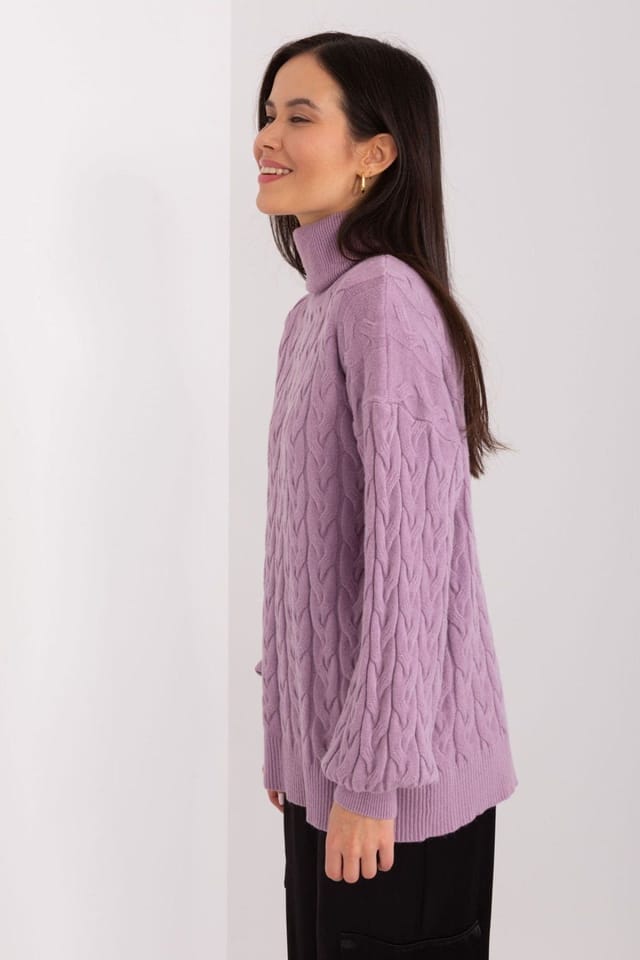 Love Lace Love Lace Women's Turtleneck Plaid Variegated Knit Sweater in Violet - 2