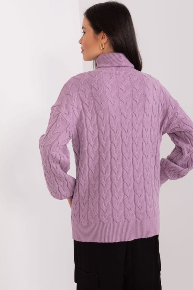 Love Lace Love Lace Women's Turtleneck Plaid Variegated Knit Sweater in Violet - 3