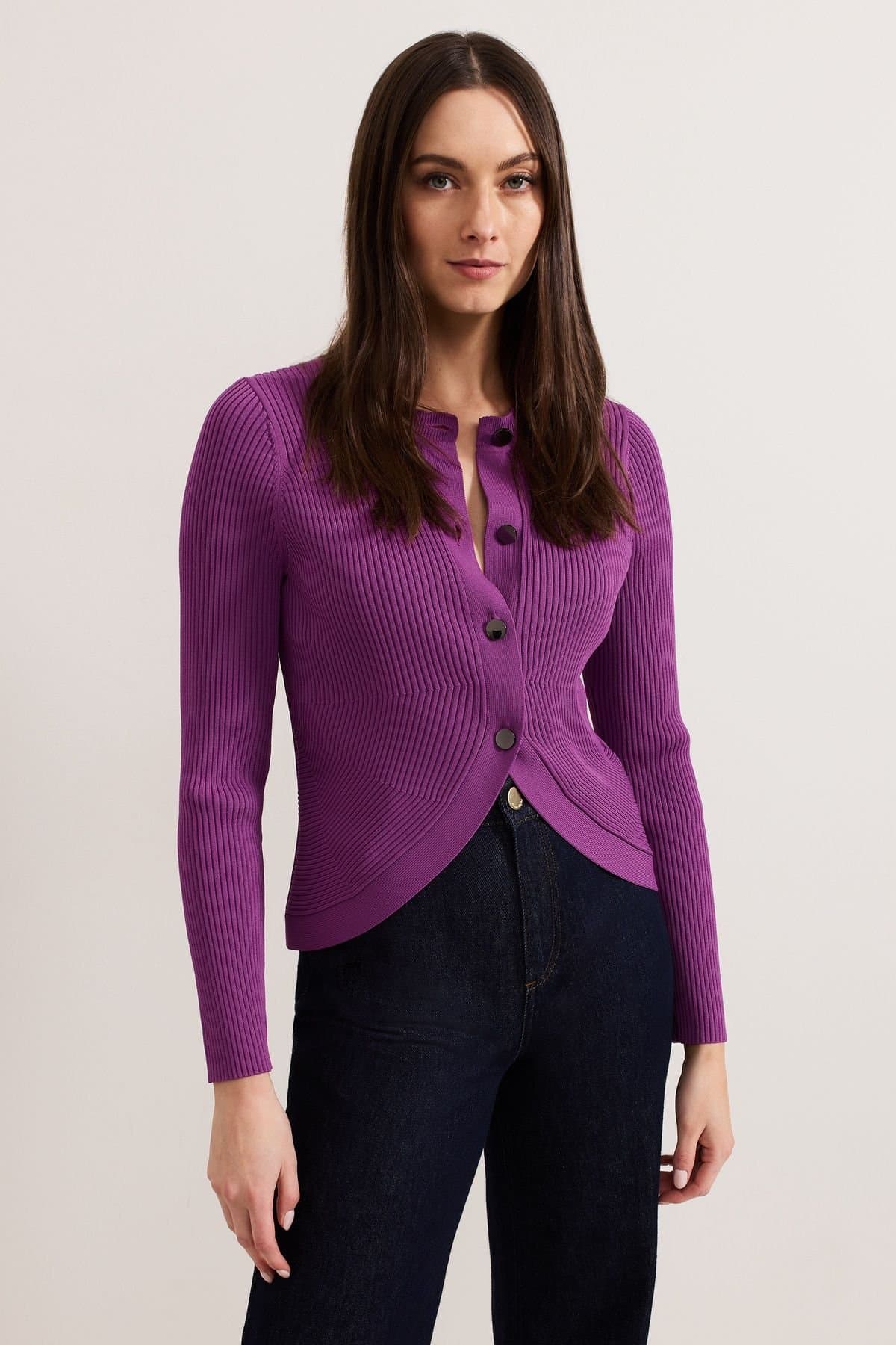 Phase Eight Phase Eight Women's Sharna Ribbed Button Cardigan in Grape