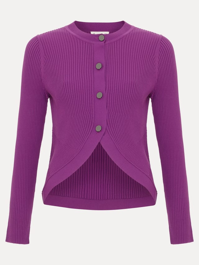 Phase Eight Phase Eight Women's Sharna Ribbed Button Cardigan in Grape - 2