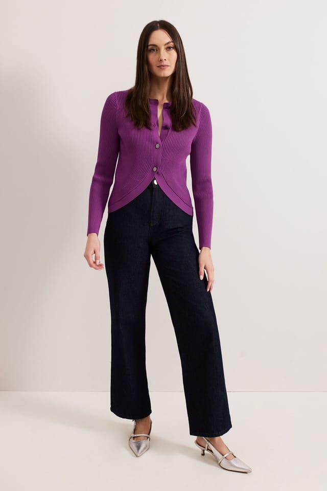 Phase Eight Phase Eight Women's Sharna Ribbed Button Cardigan in Grape - 3