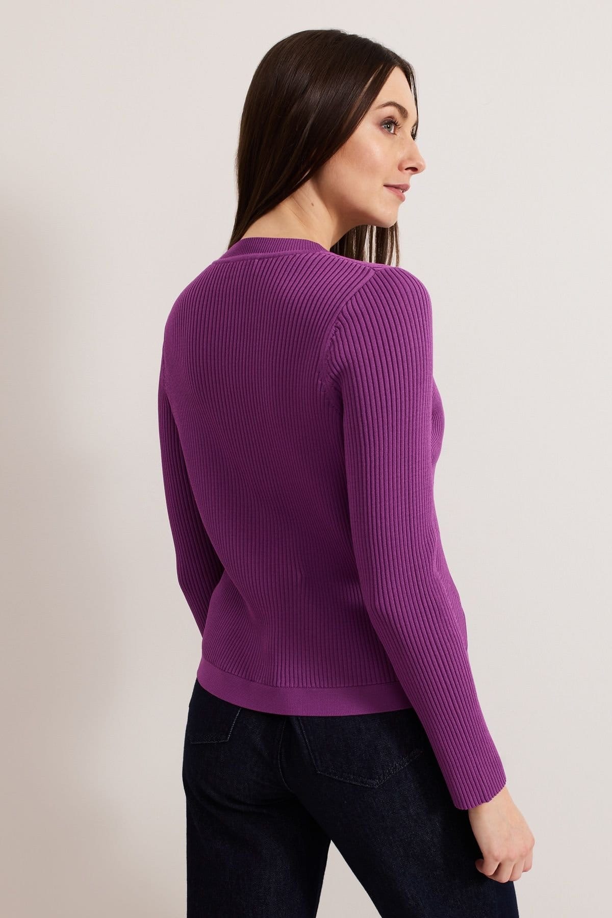 Phase Eight Phase Eight Women's Sharna Ribbed Button Cardigan in Grape - 4
