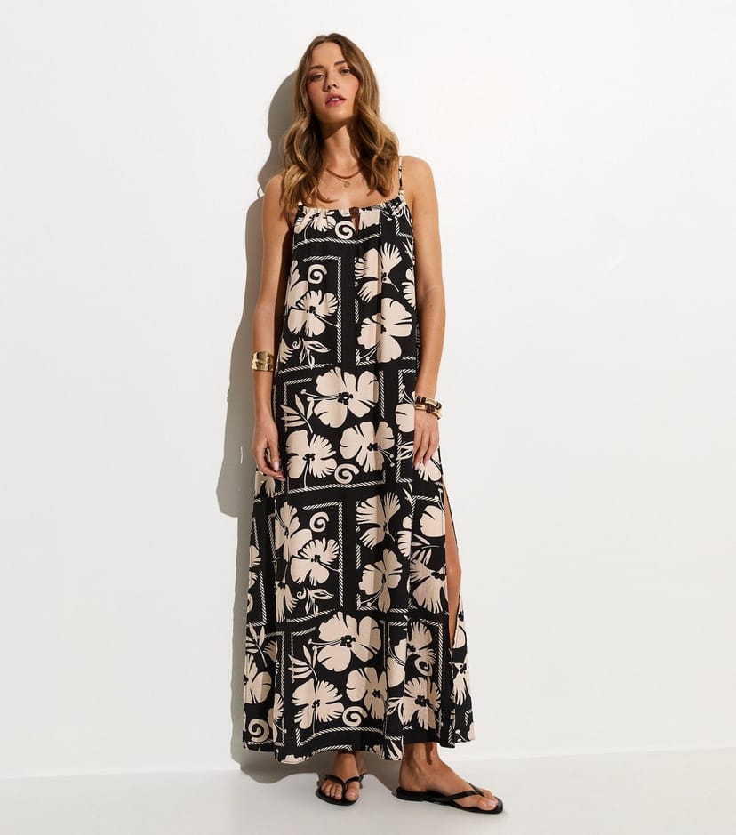 New Look Women's Black Floral Print Beaded Maxi Beach Dress New Look - 1