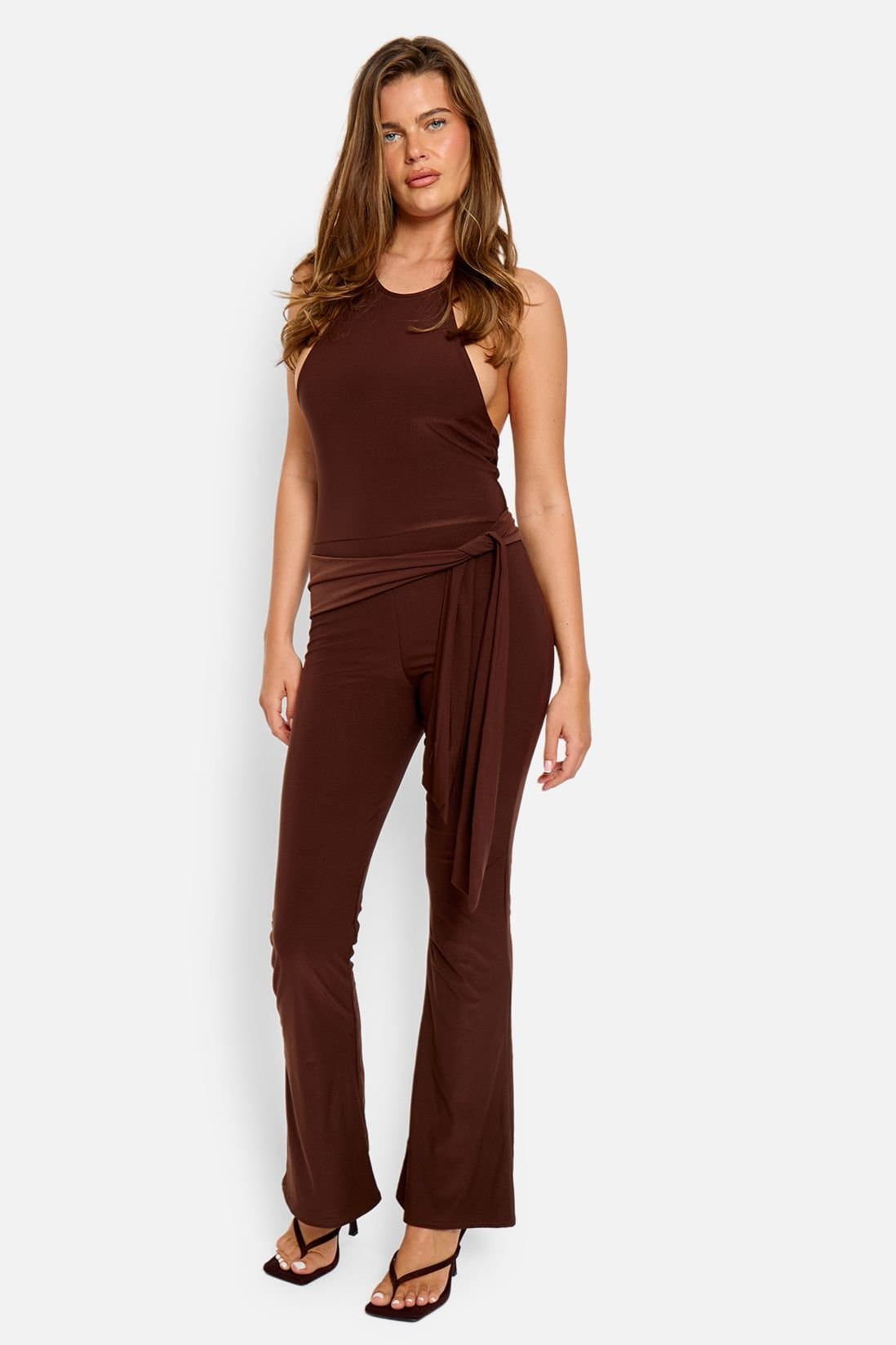 Public Desire Public Desire Women's Tie Back Belted Jumpsuit Chocolate