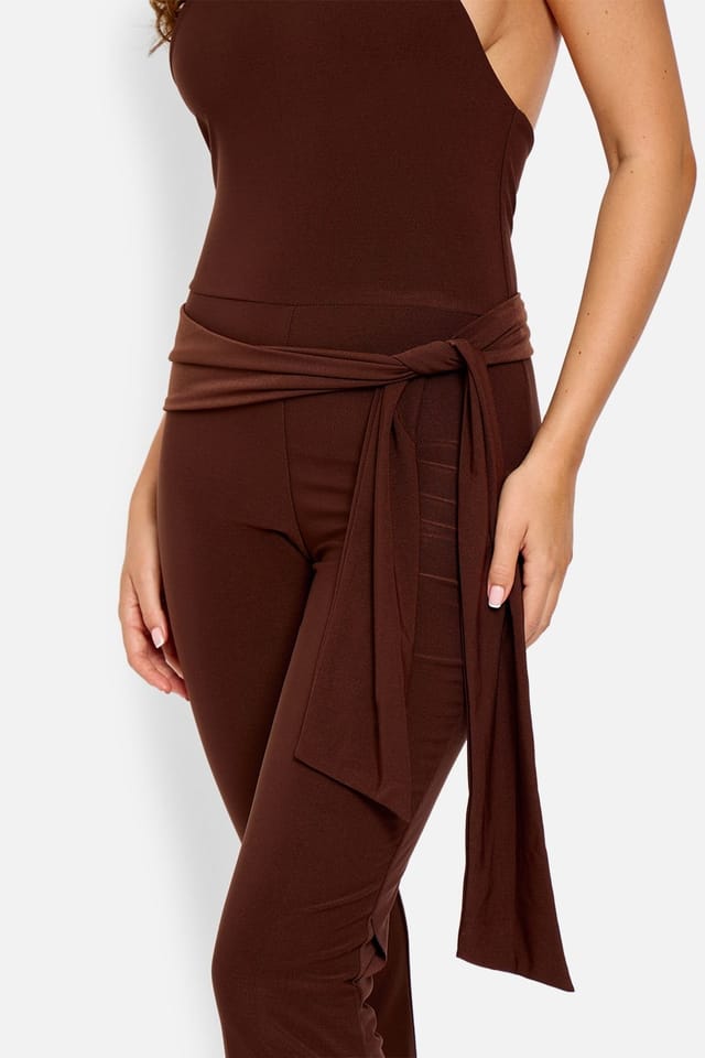 Public Desire Public Desire Women's Tie Back Belted Jumpsuit Chocolate - 3