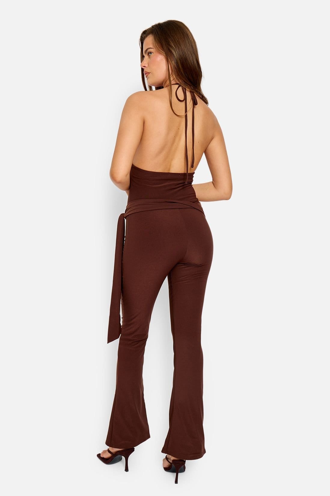 Public Desire Public Desire Women's Tie Back Belted Jumpsuit Chocolate - 4
