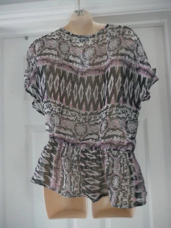 Carbon Purple Aztec Crochet Neck Chiffon Top