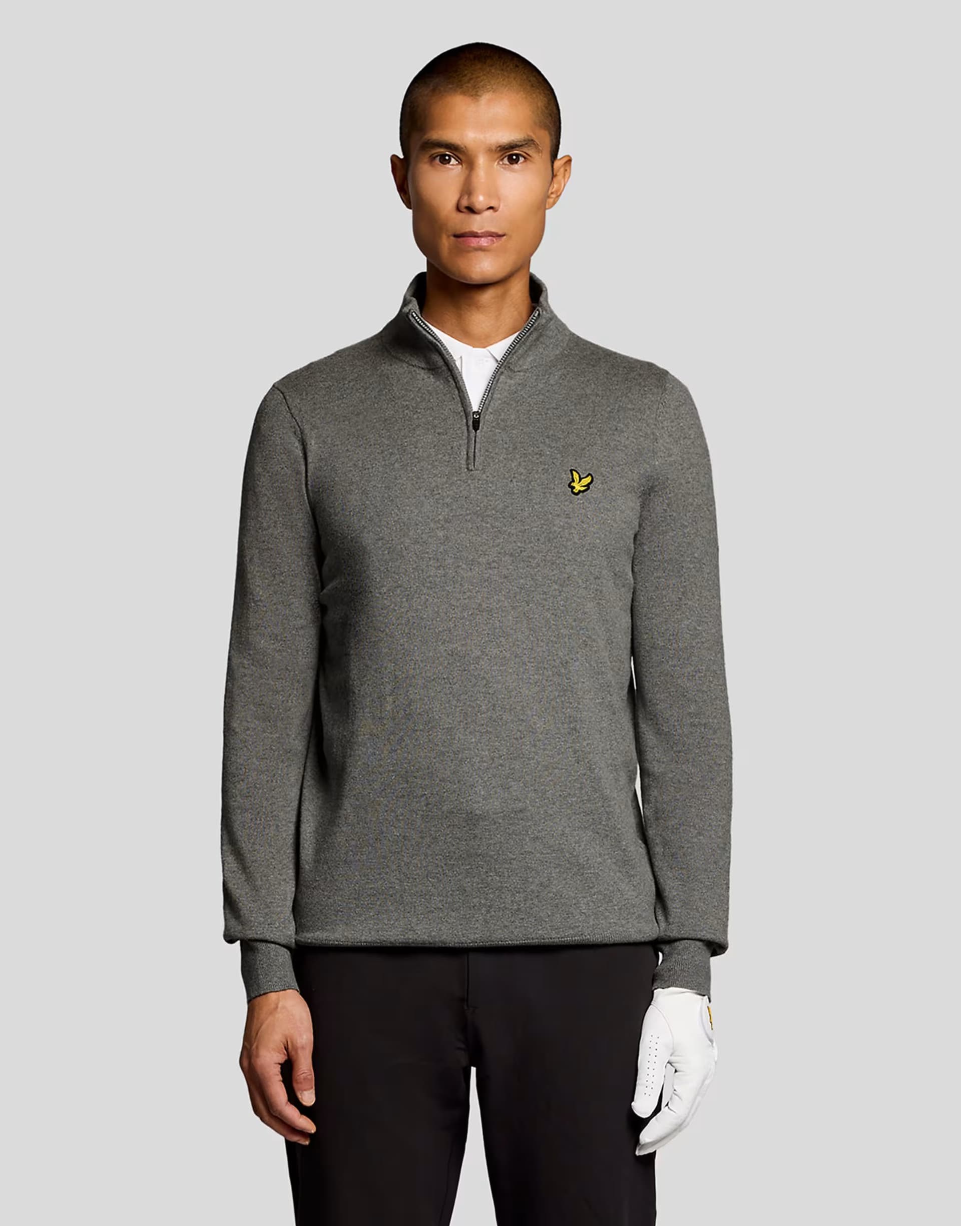 ASOS Lyle & Scott Mid knits golf quarter zip jumper in t28 mid grey marl