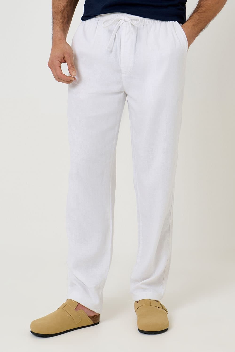 Threadbare threadbare Men's 'Fellow' Linen Blend Drawcord Trousers in White