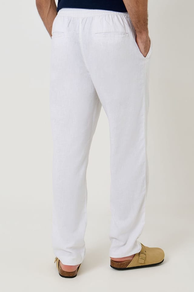 Threadbare threadbare Men's 'Fellow' Linen Blend Drawcord Trousers in White - 2