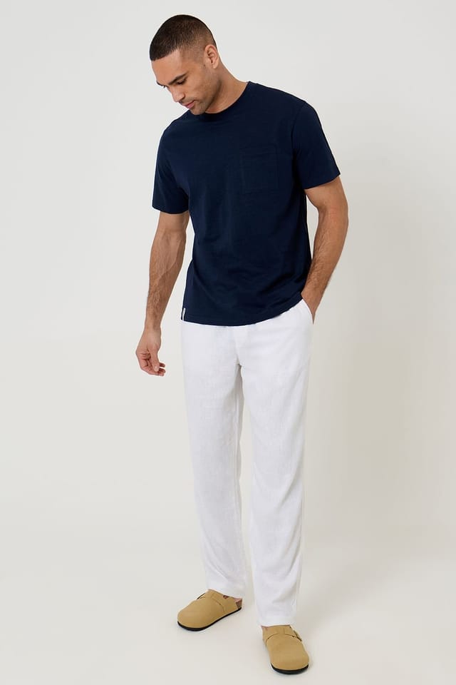 Threadbare threadbare Men's 'Fellow' Linen Blend Drawcord Trousers in White - 3